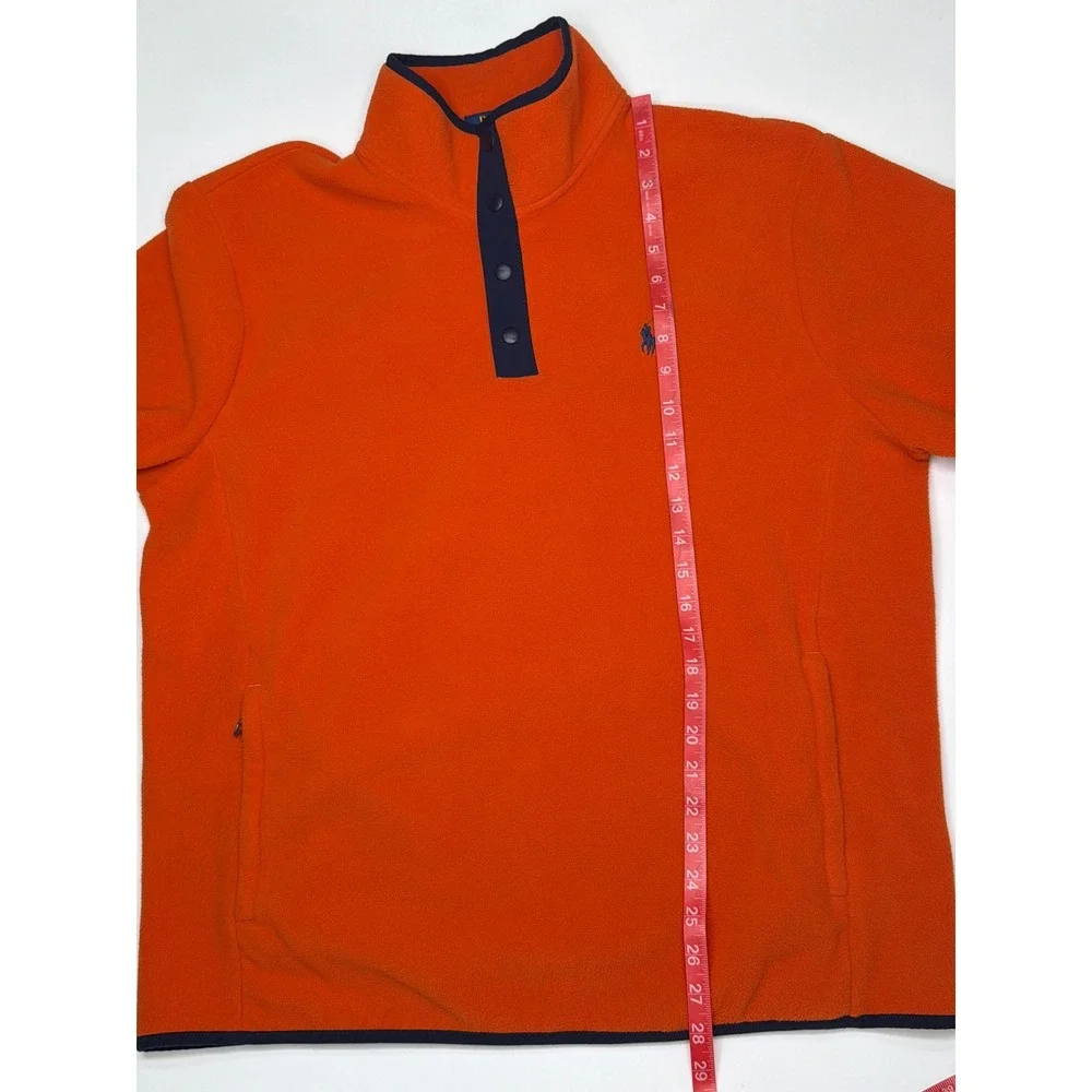 Polo Ralph‎ Lauren Men Orange Fleece Snap Neck Pullover Sweater Large